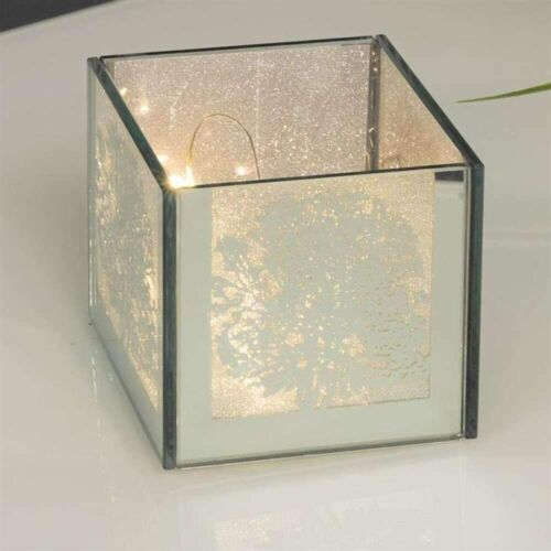 Hestia Mirror Glass Tree Design Box with LED Lights 8cm x 8cm