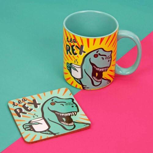 Celebrations Neon Pop Tea Rex Mug & Coaster Set - Super Fun Dinosaur Mug Gift Set