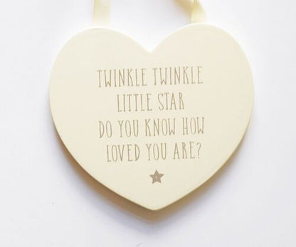 Twinkle Twinkle Little Star Wall Hanging Heart Plaque