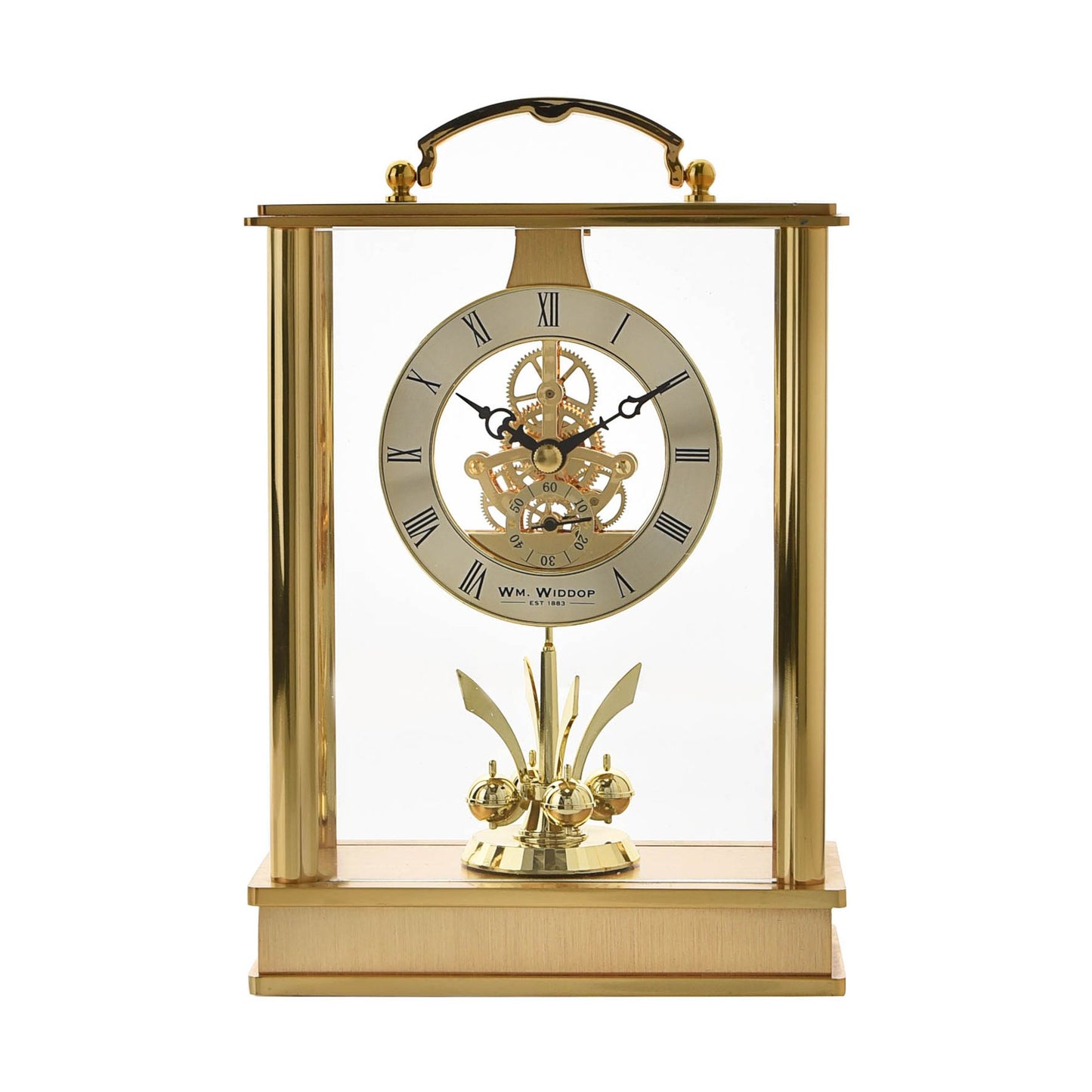 William Widdop Gold Skeleton Movement Pendulum Lantern Mantel Clock