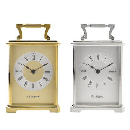 William Widdop Silver Colour Design Roman Numerals Carriage Clock