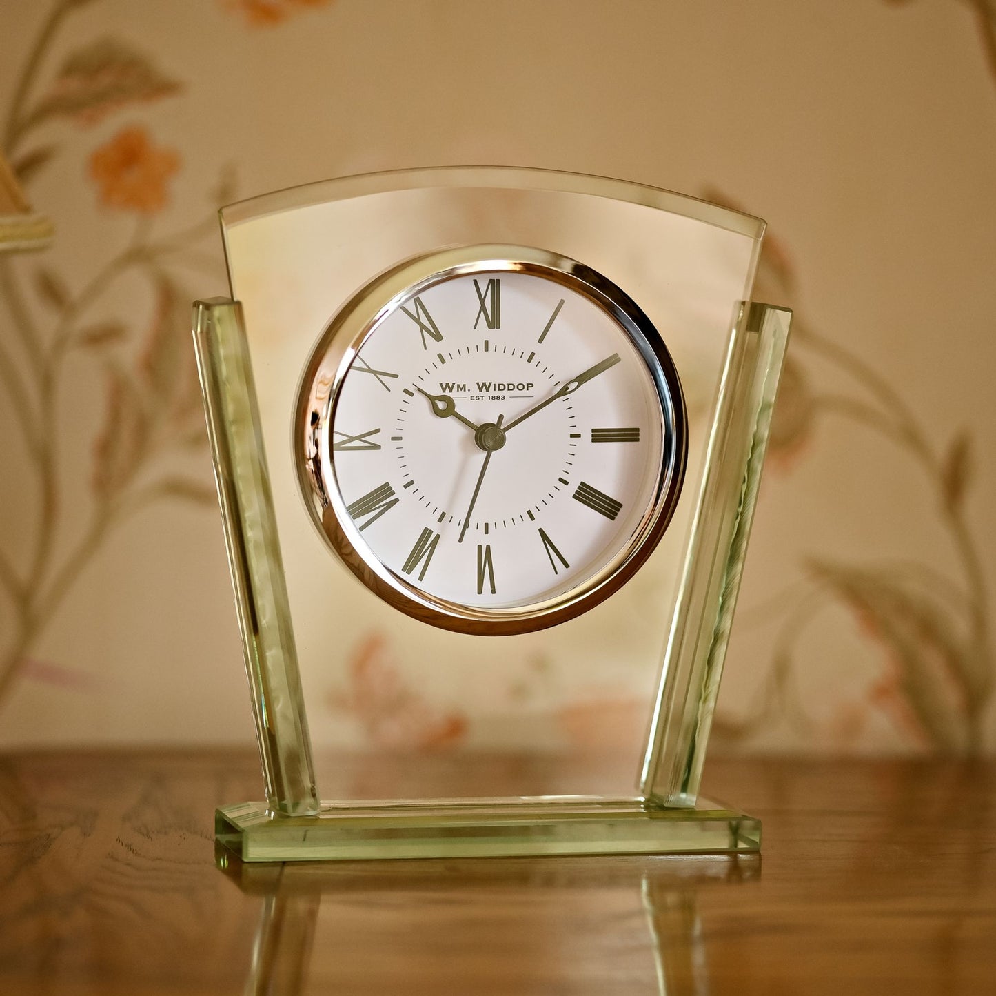 William Widdop 2 Layered Clear Glass Mantel Clock Art Deco Shape
