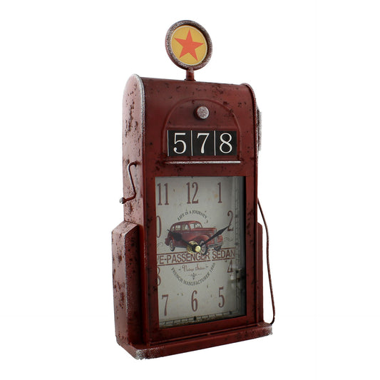 Hometime Metal Mantel Clock - Retro Style Petrol \ Gas Pump