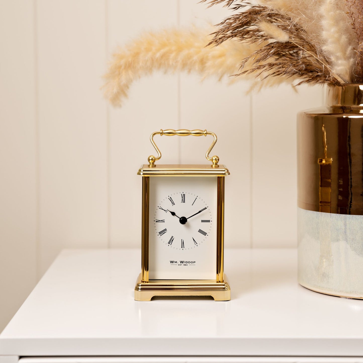 William Widdop Brass Effect Carriage Clock, Gold, 6.8 x 9.3 x 16 cm