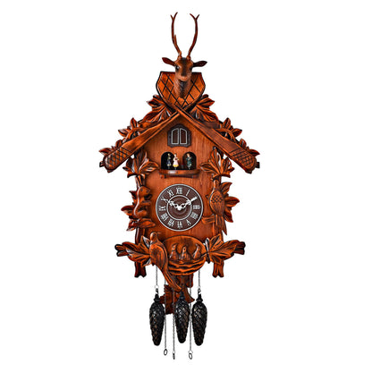 Wooden Cuckoo Clock – Roundabout with Stags head - Quartz