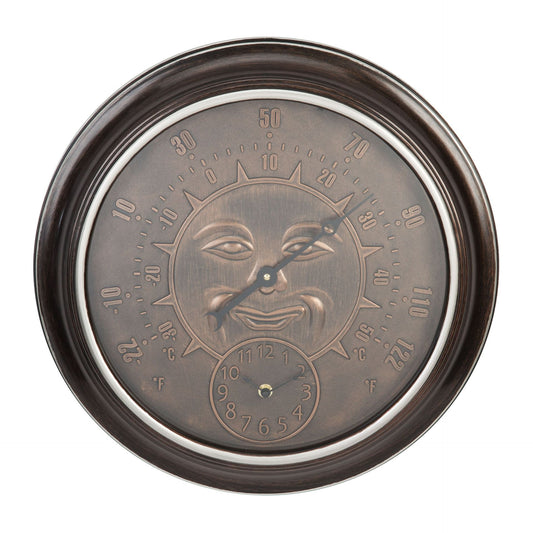 Country Living Bronze Effect Sun Home | Garden Wall Clock & Thermometer