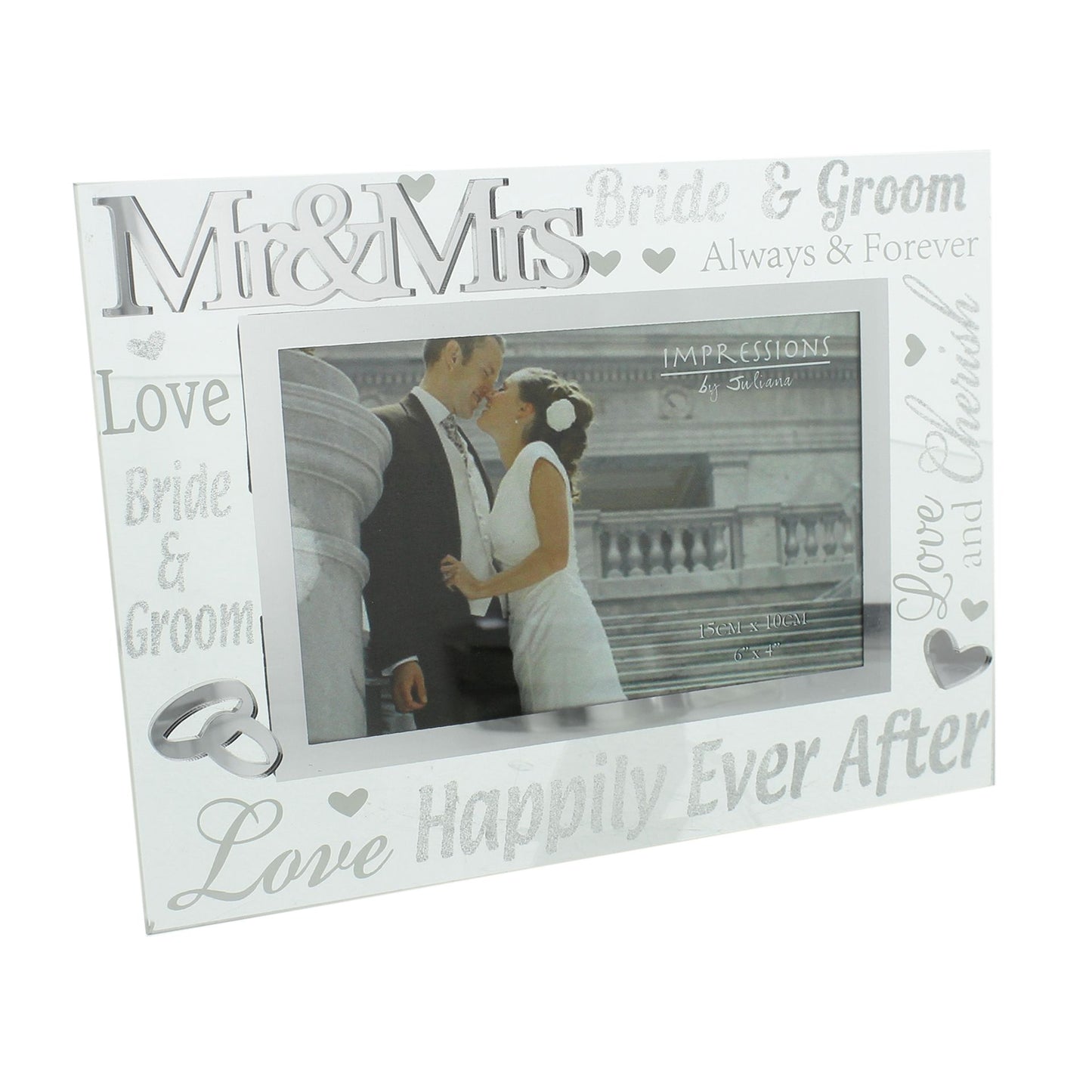 Mr and Mrs Wedding 6x4 Inch Photo Frame 3D Silver and Glass Finish